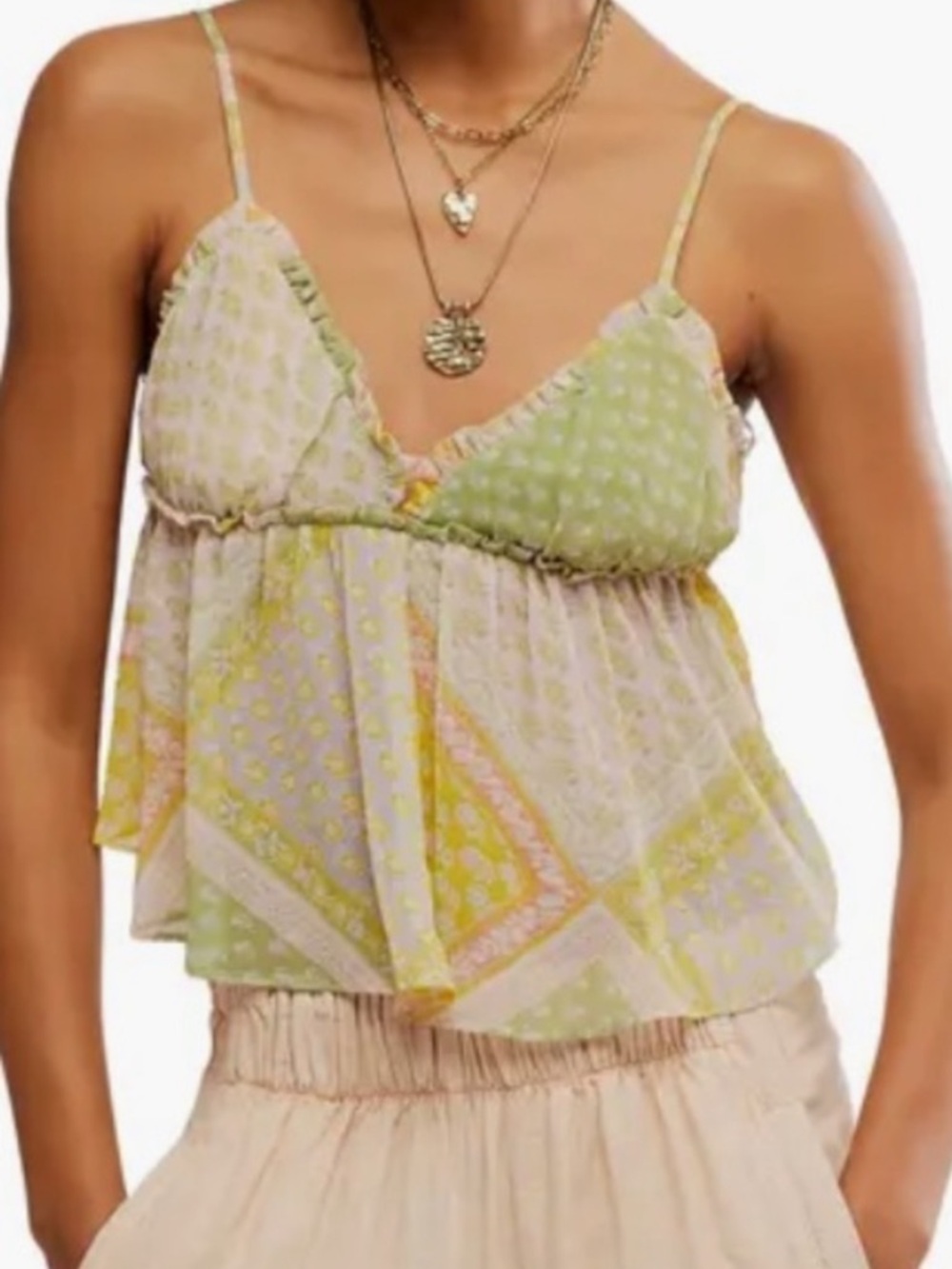 FREE PEOPLE RUFFLED ALIX PRINTED CAMISOLE XL